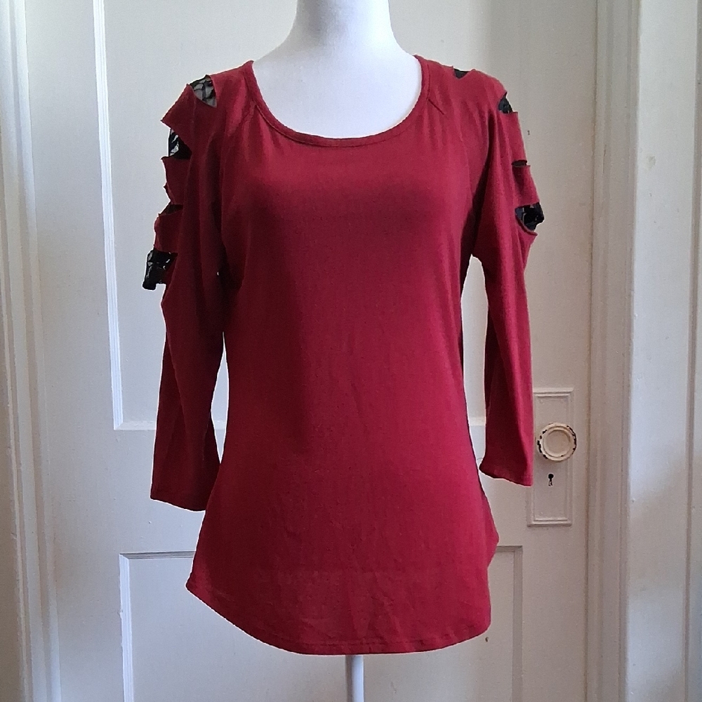 Women's Red Top with Black LaceAccents